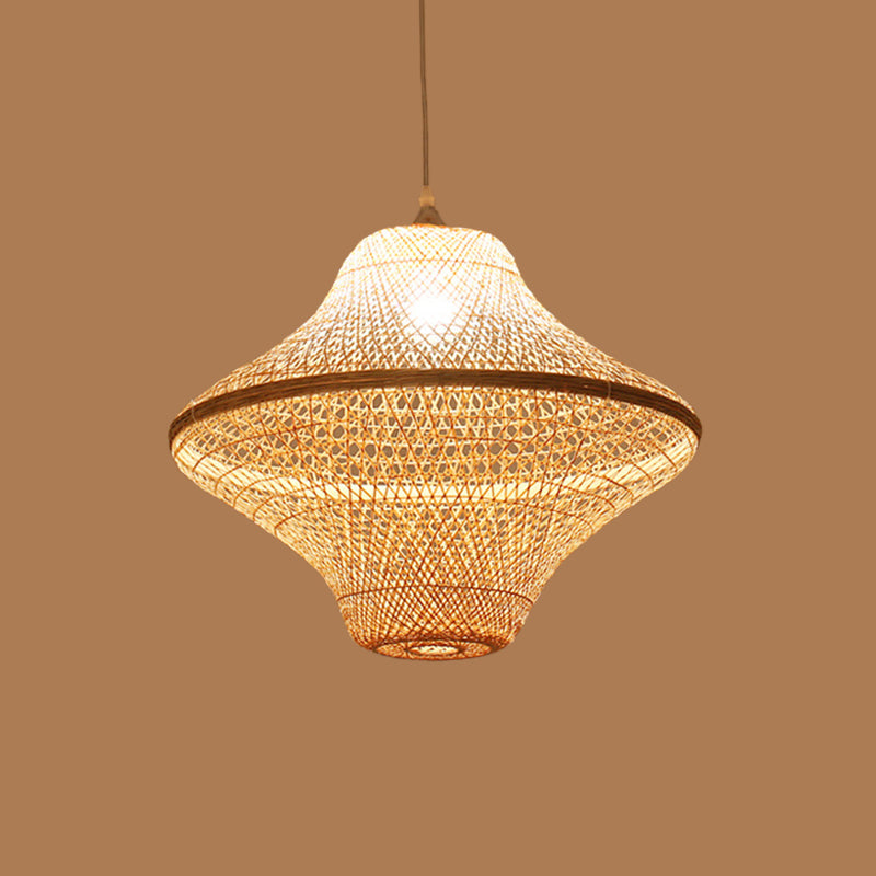 Asian Style Beige Diamond Pendant Bamboo Hanging Light For Tearoom With 1 Bulb