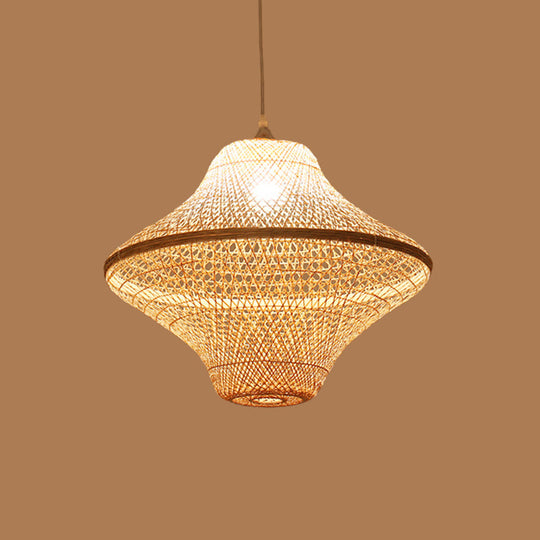 Asian Style Beige Diamond Pendant Bamboo Hanging Light For Tearoom With 1 Bulb