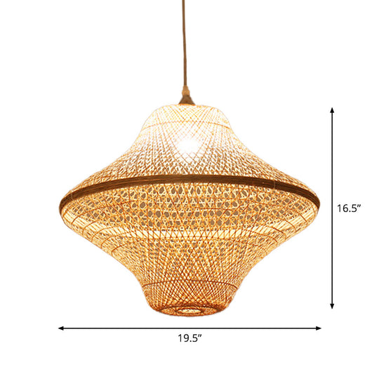 Asian Style Beige Diamond Pendant Bamboo Hanging Light For Tearoom With 1 Bulb
