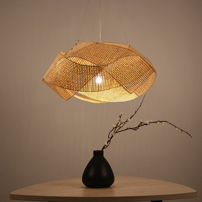 Contemporary Bamboo Pendant Light - Entwined Hanging Ceiling Fixture In Beige 16’/19.5’/27.5’