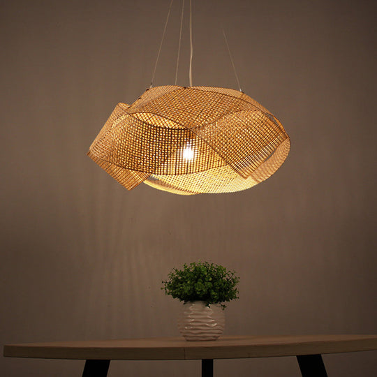 Contemporary Bamboo Pendant Light - Entwined Hanging Ceiling Fixture In Beige 16’/19.5’/27.5’ Width
