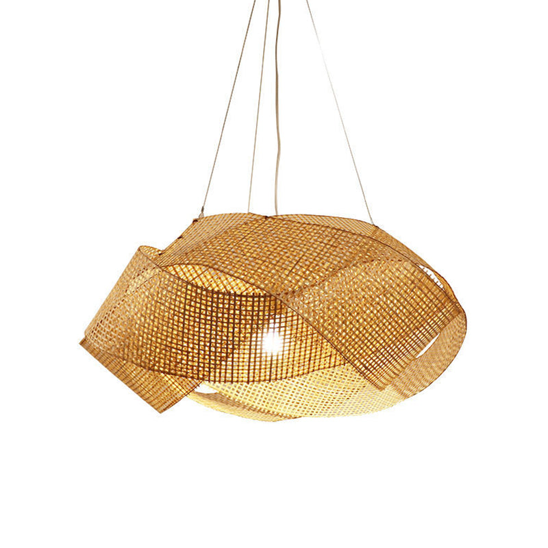 Contemporary Bamboo Pendant Light - Entwined Hanging Ceiling Fixture In Beige 16’/19.5’/27.5’ Width