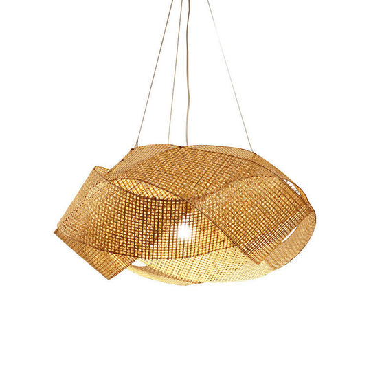Contemporary Bamboo Pendant Light - Entwined Hanging Ceiling Fixture In Beige 16’/19.5’/27.5’ Width