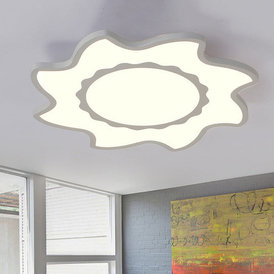 Blazing Sun Cartoon Acrylic Led Ceiling Lamp - White Flush Light For Nursing Room