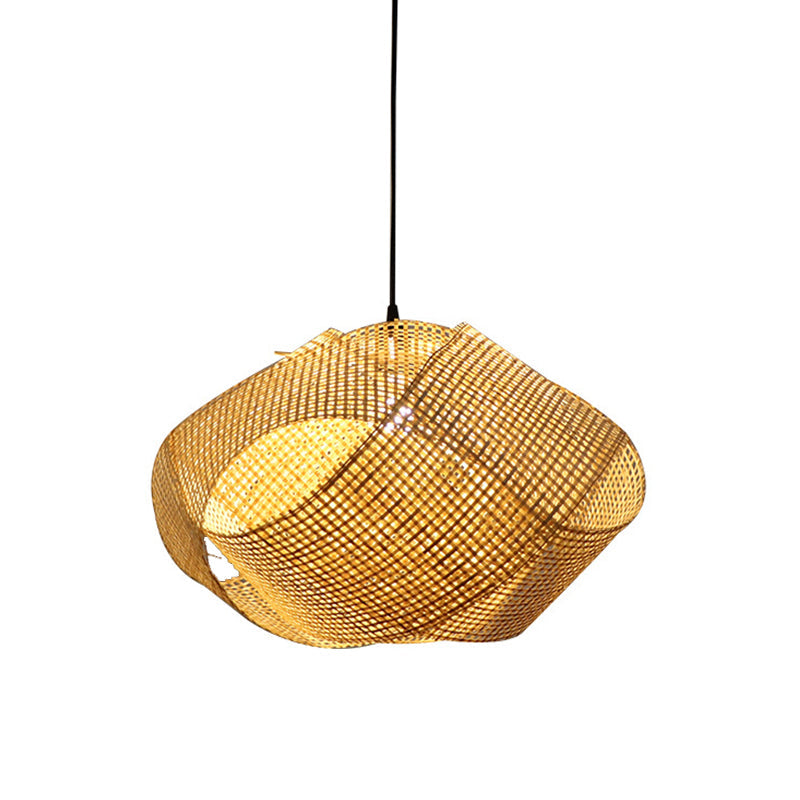 Contemporary Bamboo Pendant Light - Entwined Hanging Ceiling Fixture In Beige 16’/19.5’/27.5’ Width