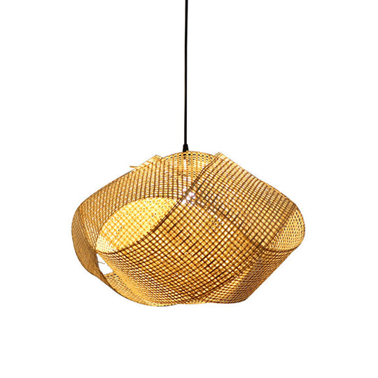Contemporary Bamboo Pendant Light - Entwined Hanging Ceiling Fixture In Beige 16’/19.5’/27.5’ Width