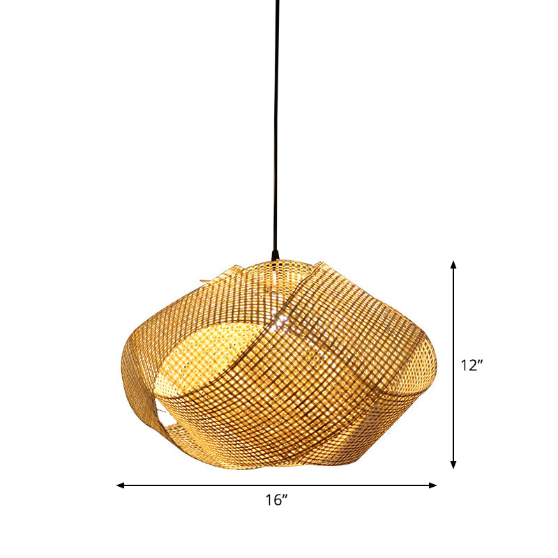 Contemporary Bamboo Pendant Light - Entwined Hanging Ceiling Fixture In Beige 16’/19.5’/27.5’ Width