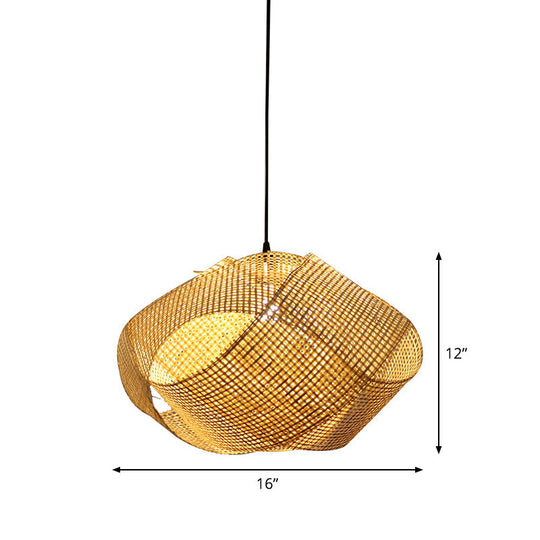 Contemporary Bamboo Pendant Light - Entwined Hanging Ceiling Fixture In Beige 16’/19.5’/27.5’ Width