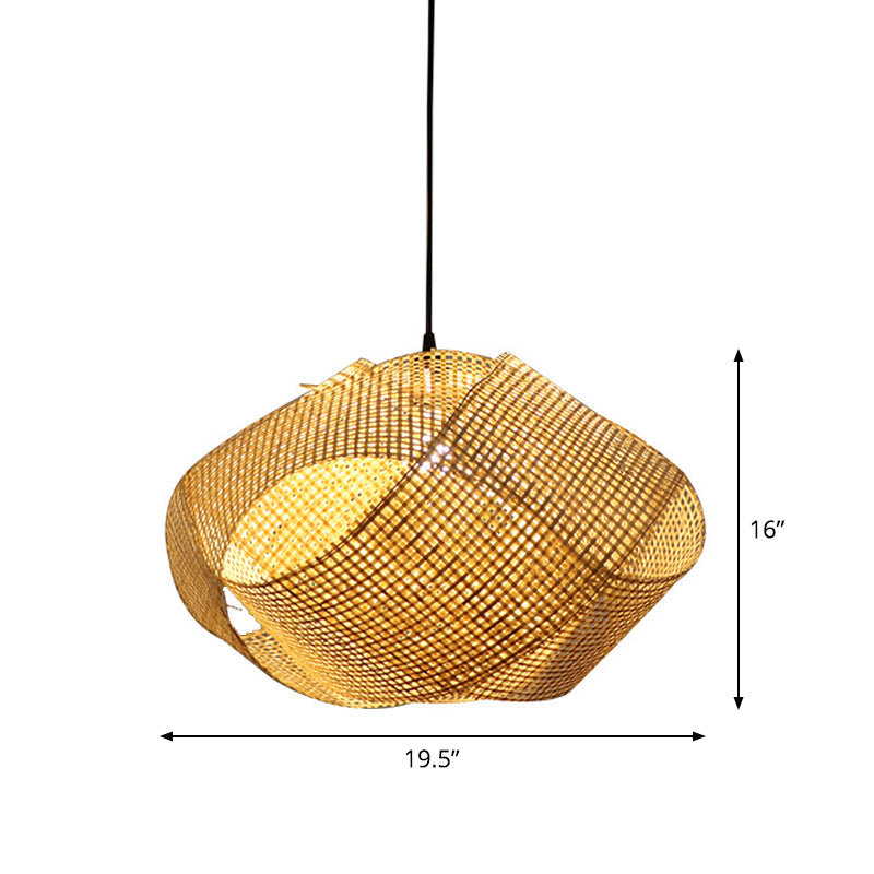 Contemporary Bamboo Pendant Light - Entwined Hanging Ceiling Fixture In Beige 16’/19.5’/27.5’ Width