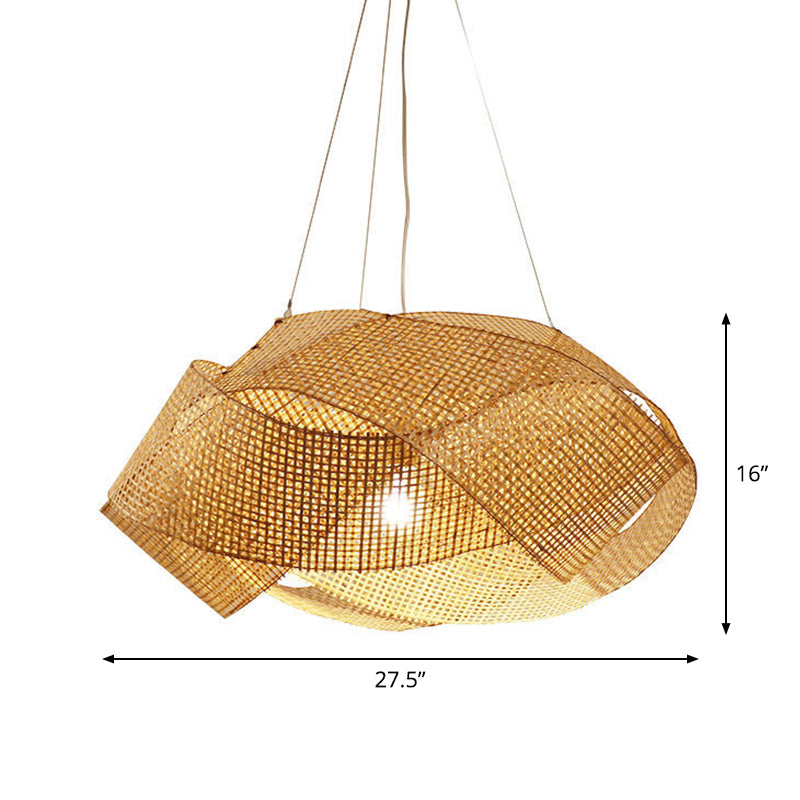 Contemporary Bamboo Pendant Light - Entwined Hanging Ceiling Fixture In Beige 16’/19.5’/27.5’ Width
