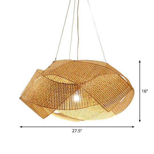 Contemporary Bamboo Pendant Light - Entwined Hanging Ceiling Fixture In Beige 16’/19.5’/27.5’ Width