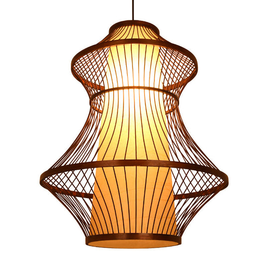 Bamboo Urn Pendant Light Kit In Asian Brown With 1 Bulb - Available 3 Sizes