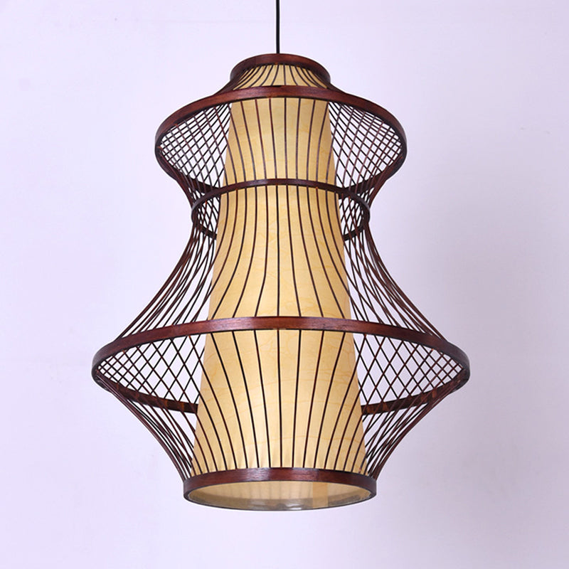 Bamboo Urn Pendant Light Kit In Asian Brown With 1 Bulb - Available 3 Sizes