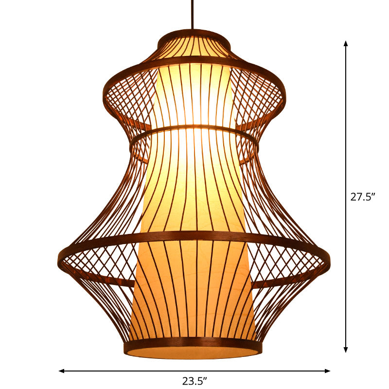 Bamboo Urn Pendant Light Kit In Asian Brown With 1 Bulb - Available 3 Sizes