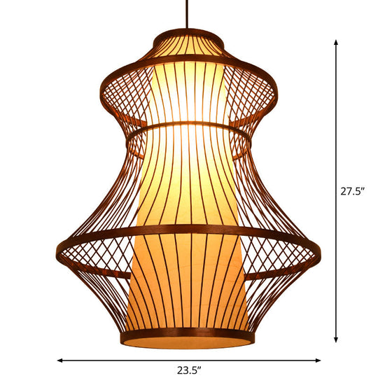 Bamboo Urn Pendant Light Kit In Asian Brown With 1 Bulb - Available 3 Sizes