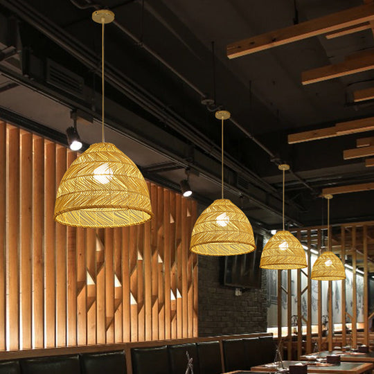 Asian Bamboo Bell Shade Pendant Light Fixture - Wide 16’/19.5’/23.5’ Beige