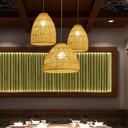 Asian Bamboo Bell Shade Pendant Light Fixture - Wide 16’/19.5’/23.5’ Beige