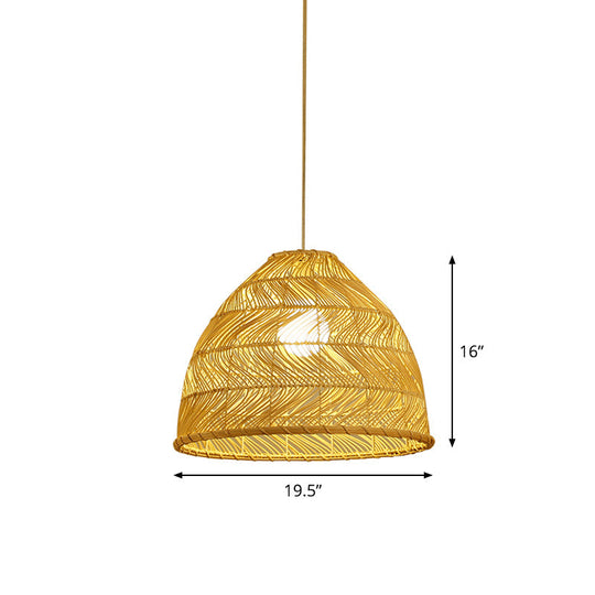 Asian Bamboo Bell Shade Pendant Light Fixture - Wide 16’/19.5’/23.5’ Beige