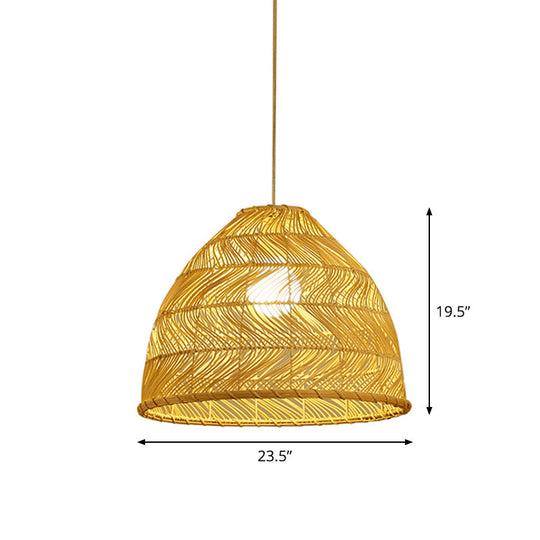 Asian Bamboo Bell Shade Pendant Light Fixture - Wide 16’/19.5’/23.5’ Beige