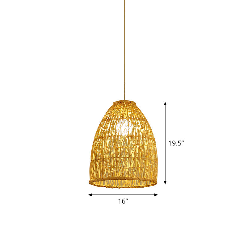 Asian Bamboo Bell Shade Pendant Light Fixture - Wide 16’/19.5’/23.5’ Beige