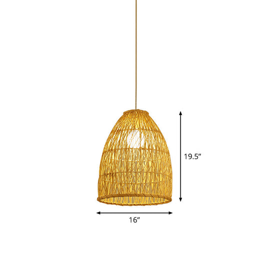 Asian Bamboo Bell Shade Pendant Light Fixture - Wide 16’/19.5’/23.5’ Beige