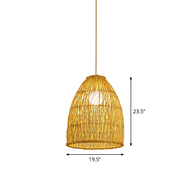 Asian Bamboo Bell Shade Pendant Light Fixture - Wide 16’/19.5’/23.5’ Beige