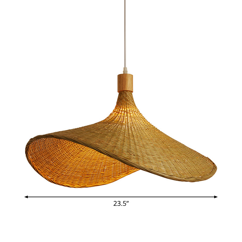 Bamboo Braided Asian Style Pendant Light - Beige 1-Light Suspension Lamp For Table 19.5’/23.5’ W