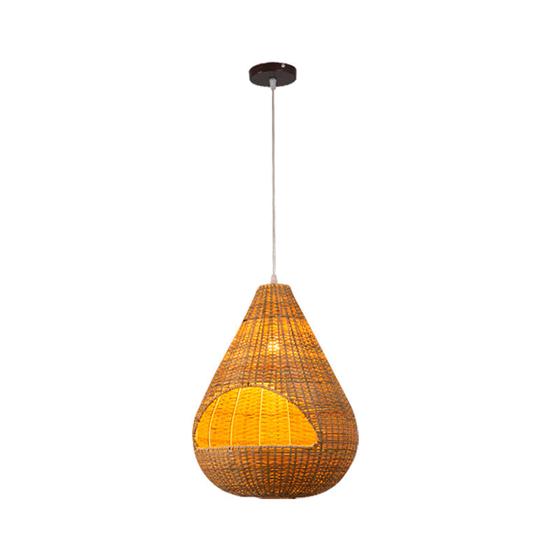 Bamboo Pendant Lighting Asia: Onion Raindrop Bell - Beige Hanging Light Fixture For Table 1