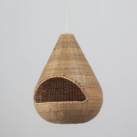 Bamboo Pendant Lighting Asia: Onion Raindrop Bell - Beige Hanging Light Fixture For Table 1