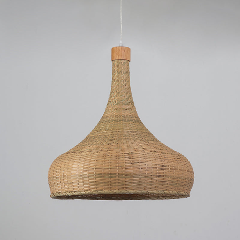 Bamboo Pendant Lighting Asia: Onion Raindrop Bell - Beige Hanging Light Fixture For Table 1
