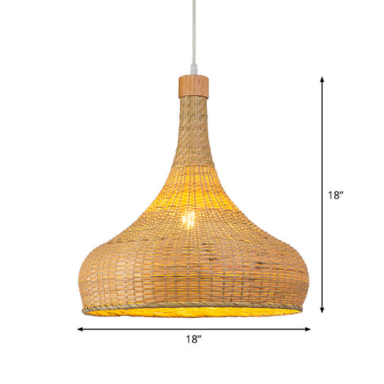 Bamboo Pendant Lighting Asia: Onion Raindrop Bell - Beige Hanging Light Fixture For Table 1