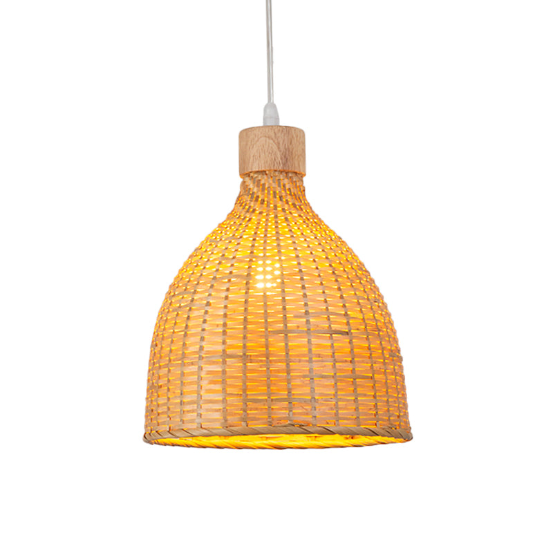 Bamboo Pendant Lighting Asia: Onion Raindrop Bell - Beige Hanging Light Fixture For Table 1
