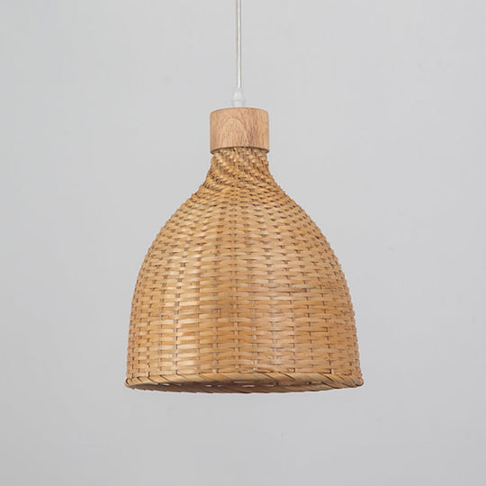 Bamboo Pendant Lighting Asia: Onion Raindrop Bell - Beige Hanging Light Fixture For Table 1