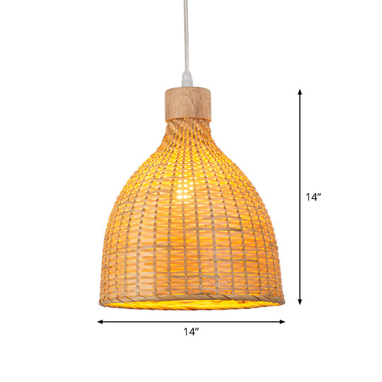 Bamboo Pendant Lighting Asia: Onion Raindrop Bell - Beige Hanging Light Fixture For Table 1
