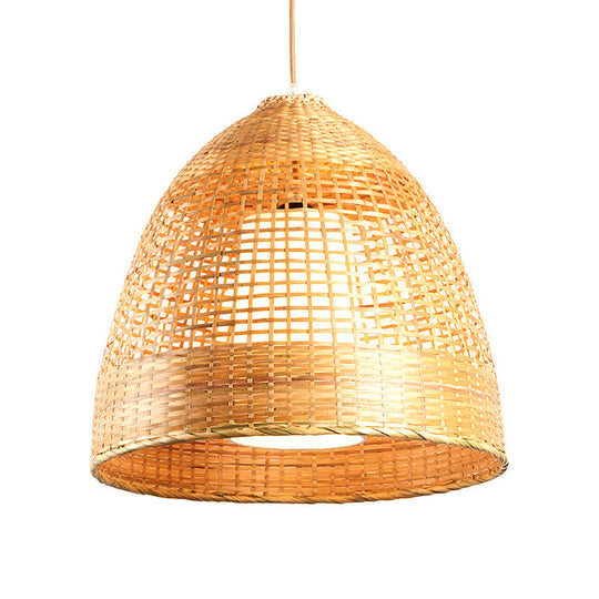 Chinese Bamboo Hand-Twisted Bell Ceiling Pendant Lamp - Single Beige 16’/19.5’ Width Living