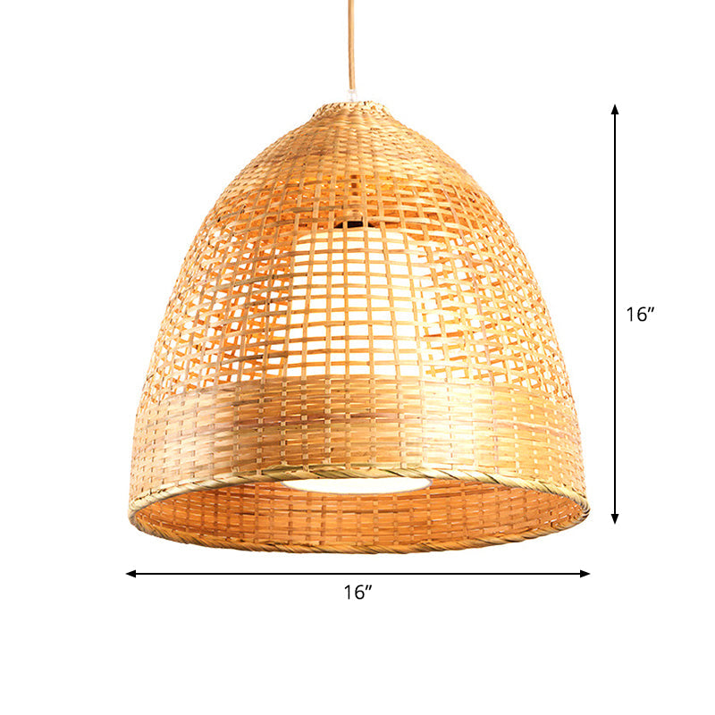 Chinese Bamboo Hand-Twisted Bell Ceiling Pendant Lamp - Single Beige 16’/19.5’ Width Living
