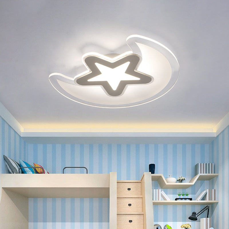 Minimalistic Led Acrylic Ceiling Mount Light With Crescent And Star Design In Warm/White -