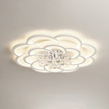 Modern Floral Girls Bedroom Led Flush Ceiling Light With Crystal Ball Drop In White - 20.5/31.5/47