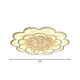 Modern Floral Girls Bedroom Led Flush Ceiling Light With Crystal Ball Drop In White - 20.5/31.5/47
