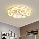 Modern Floral Girls Bedroom Led Flush Ceiling Light With Crystal Ball Drop In White - 20.5/31.5/47
