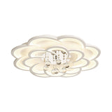 Modern Floral Girls Bedroom Led Flush Ceiling Light With Crystal Ball Drop In White - 20.5/31.5/47