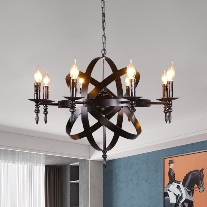 Metallic Chandelier With Spherical Cage Shade - Vintage 6/8 Head Ceiling Light For Restaurants In
