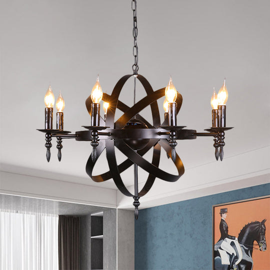 Metallic Chandelier With Spherical Cage Shade - Vintage 6/8 Head Ceiling Light For Restaurants In