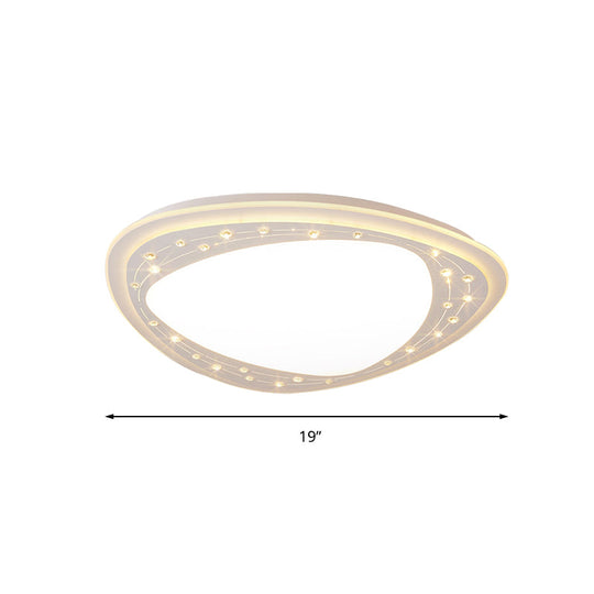 Modern Led Ceiling Light - Acrylic Triangle With Crystal Bead & Flush Mount White