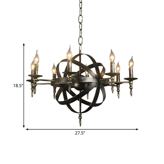 Metallic Chandelier With Spherical Cage Shade - Vintage 6/8 Head Ceiling Light For Restaurants In