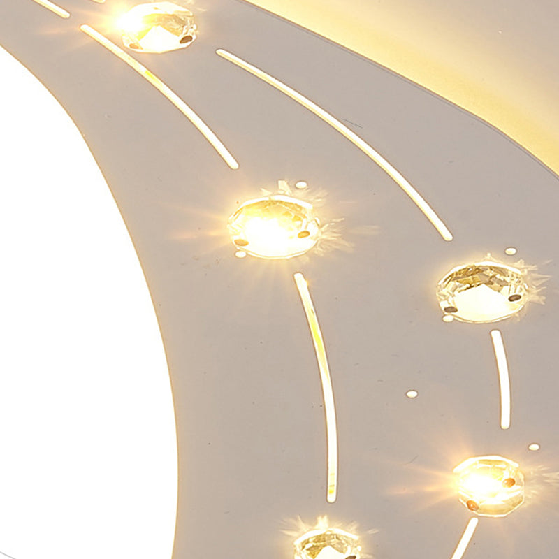 Modern Led Ceiling Light - Acrylic Triangle With Crystal Bead & Flush Mount White