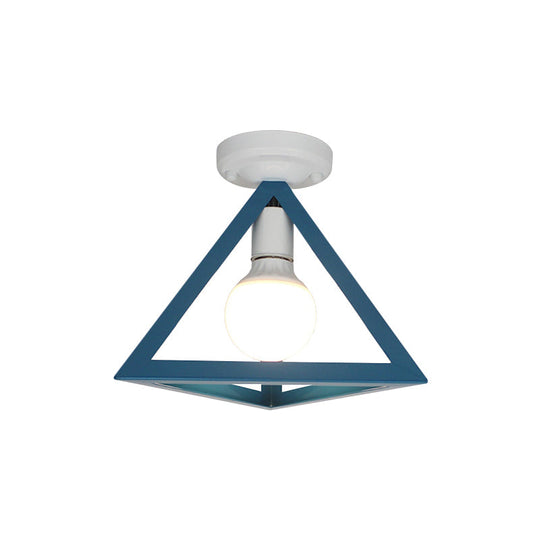 Triangle Ceiling Fixture With Cage Shade Loft - Style 1 - Bulb Metal Semi - Flush Mount Light –