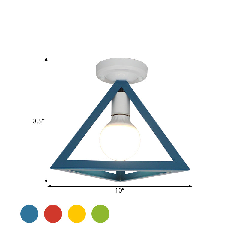 Triangle Ceiling Fixture With Cage Shade Loft - Style 1 - Bulb Metal Semi - Flush Mount Light –