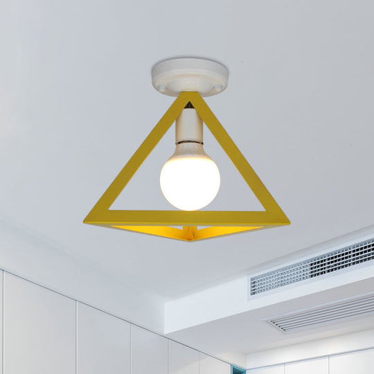 Triangle Ceiling Fixture With Cage Shade Loft - Style 1 - Bulb Metal Semi - Flush Mount Light –