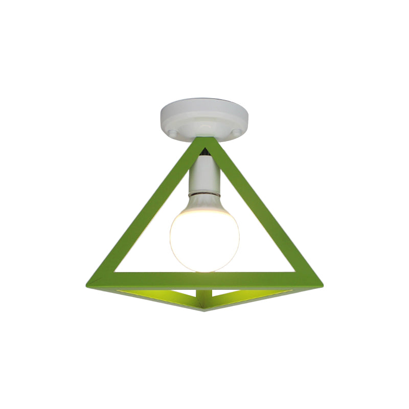Triangle Ceiling Fixture With Cage Shade Loft - Style 1 - Bulb Metal Semi - Flush Mount Light –
